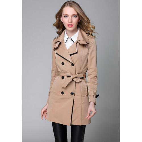 Womens Trench Coat Spring Autumn Double Breasted Slim Solid Black/Khaki Fashion Ladies Trenca Mujer Women Clothing Outwear S-3XL
