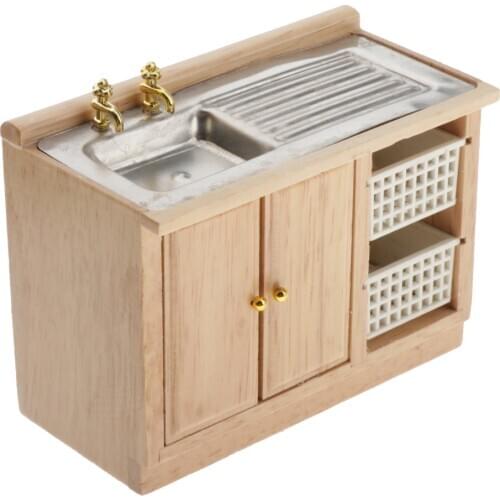 1:12 Doll House Kitchen Cupboard Wooden Antique Wash Basin Cabinet Furniture Toy
