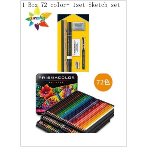 1 box Original Sanford Prismacolor Premier Soft Core 72 Colored Pencils + 1 set (7pc/set) Sketch Colored Pencil Accessory Set