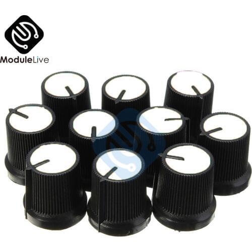 10pcs Knob White Face Plastic For Rotary Taper Potentiometer Hole Volume Control Controller Black CAPS RK097G 6mm For WH148