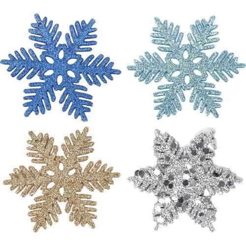 12pcs Plastic Glitter Powder Snowflake Xmas Ornaments Pendant Christmas Tree Decorative Hanging Snowflake