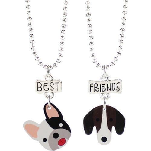 2018 Graffiti Patches Cute Dog Pendant Necklace Best friends BFF 2 Friendship Jewelry Gifts For Friends