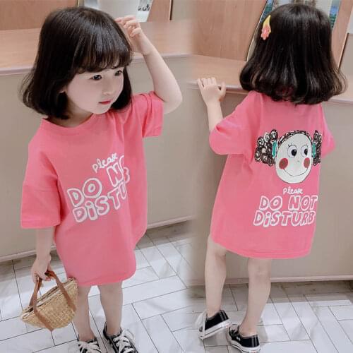 2021 Summer Girls Cute Cartoon Print Short Sleeve Dress Three Colors