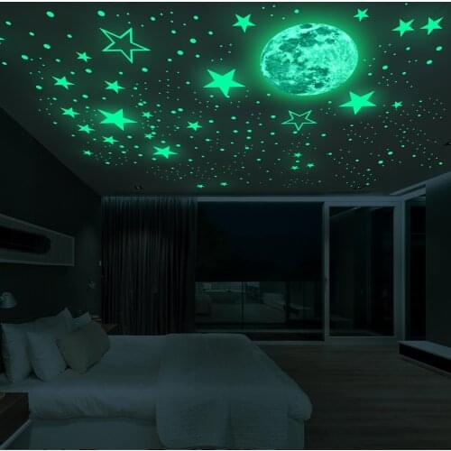 435pcs/set Luminous 3D Star Moon Dot Wall Stickers Kids Room Bedroom Ceiling Home Decoration Fluorescent Glow in the Dark DIY
