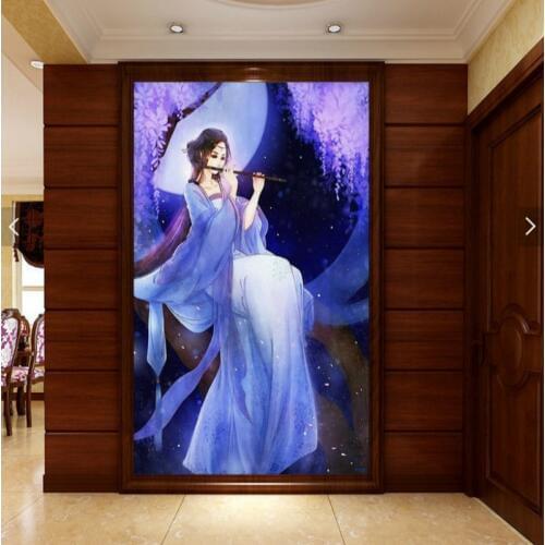 Diamond Embroidery Mosaic Painting Cross Stitch Full Cartoon Girl Playing the Flute Blue Tone DIY 5D/3D Sale Decoration Gift