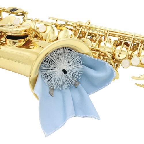 Alto Tenor Sax Saxophone Neck Pull Through Microfiber Cloth Swab With Brush Blue