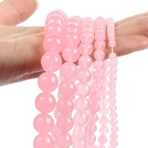 Pink Chalcedony Jade Natural Stone Beads Round Loose Spacer Beads For Jewelry Making DIY Bracelets Necklace Strand 4/6/8/10/12MM