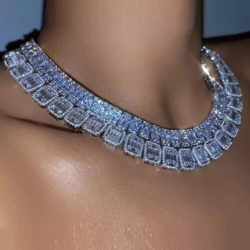 Iced out new hip hop women chain choker wholesale bling bling cz paved wedding party necklace jewelry for festival family gift