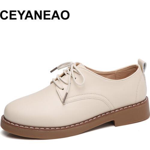CEYANEAO Genuine Leather Women Shoes New Casual Flat Shoes Women Lace Up Womens Shoes Flats Moccasins Sneakers Zapatos MujerE950