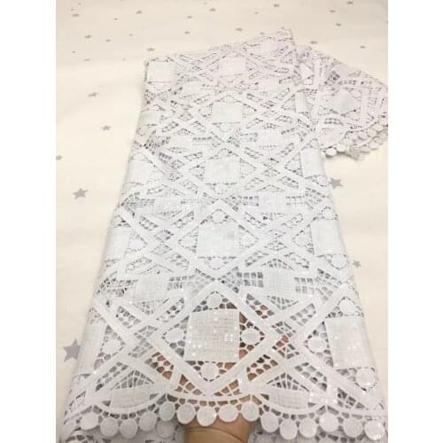 Pure White African Cord Guipure Water Soluble Lace Fabric 2021 High Quality Milk Silk Mesh Lace Sequins For Nigeria Wedding