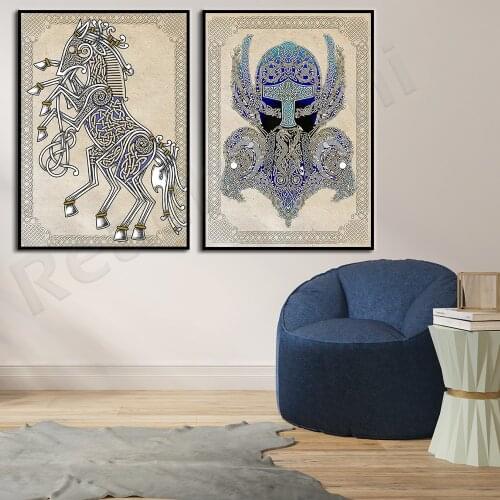 Thor-Viking God of Thunder-Art, Odin horse legs—inspired by traditional Nordic prints and decorative posters