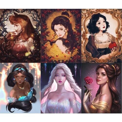 FSBCGT Cartoon Princess Character Pictures Acrylic Oil Painting By Numbers Kits Hand Painted On Canvas Art Gift Home Decor