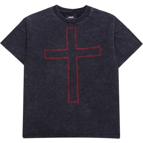 SEVEYFAN 2021 Mens Fashion Cross Embroidery Tees Hip Hop Oversize Tees Summer Short Sleeve Cotton Tops for Male