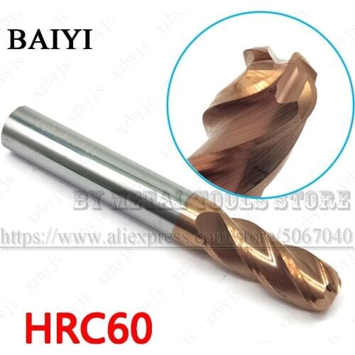 HRC60 round nose end mill R1 R3 D8mm D12mm 4flunte ball nose endmill Coated Carbide Milling Cutter ball milling cutter tungsten