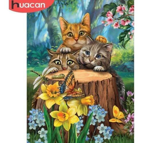 HUACAN Full Drill Diamond Painting New Arrival Cat Embroidery Animal Mosaic Handmade Gift Home Decor Diamond Art