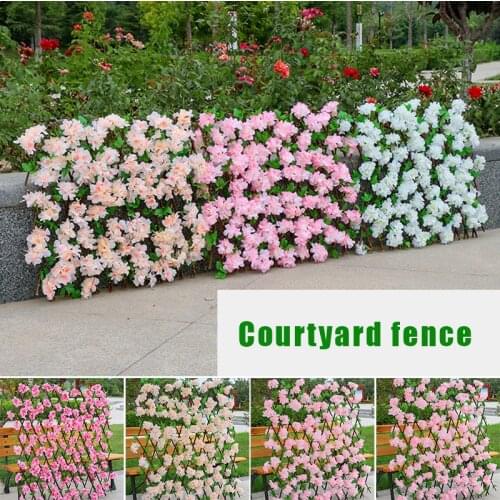 Simulated Cherry Blossoms Fence Telescopic Wooden Fence Decorative Guardrail For Garden Balcony Courtyard Noise Reduction