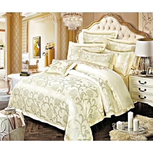 100% New Luxury 4pcs Bedding Set Shiguang Beige Cotton Satin Jacquard Duvet Cover Set Available In Queen Size And King Size