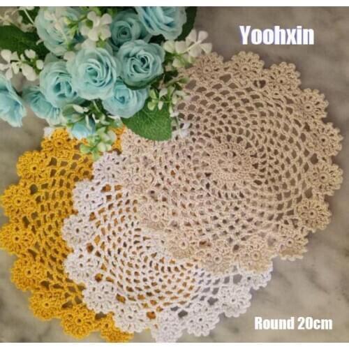20CM Round Handmade Cotton Crochet Table Napkin Lace Flowers Doily Coffee Coasters Cup Dish Mat For Wedding Decor Home Kitchen