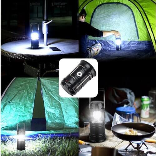 Camping Lamp USB Rechargeable Camping Light Outdoor Tent Light Lantern Solar Power Collapsible Lamp Flashlight Emergency Torch