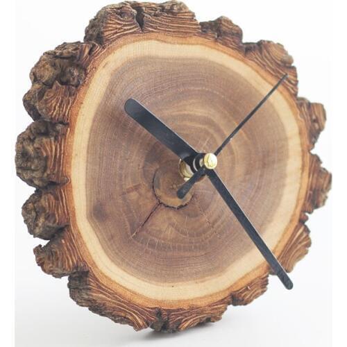 Creative pure natural stump wood texture desktop small table clock