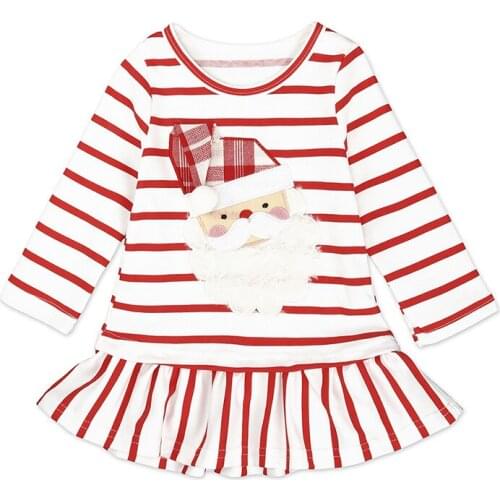 Cute Cartoon Santa Kids Dresses For Baby Girl Clothes Casual Stripe Long Sleeve Toddler Girls Dress Christmas Party Vestidos 1-4