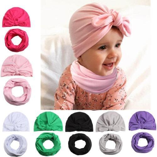 Fashion baby hat Solid Turban a head scarf for a girl Elastic caps for Girls 8 style baby cap Bow tie Set Infant Accessories