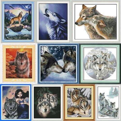 Wolf DIY Handmade Cross Stitch Patterns 14ct 11ct Count Print Canvas Cross Stitch Sets DMC Cotton Thread Needlework Embroidery