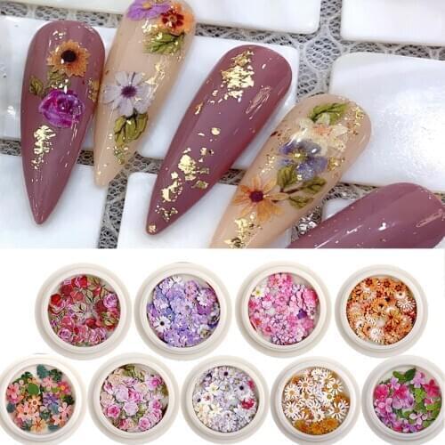 50pcs 1Jar Mixed-Design Special Paper Slices Non-adhesive 3d Flower Nail Art Sticker Flower /Sunflower/ Leaf Nail Decals S56-61