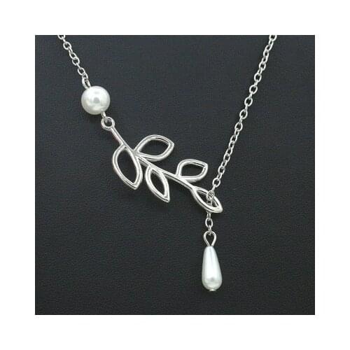 New fashion Leaf imitation pearl drop necklace For Women girl Accessories jewelry wholesale