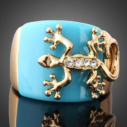 2018 new fashion top Quality Alloy Gekko With Rhinestone Studded Shape Gold Color Ring With Enamel Gift For Men/Women