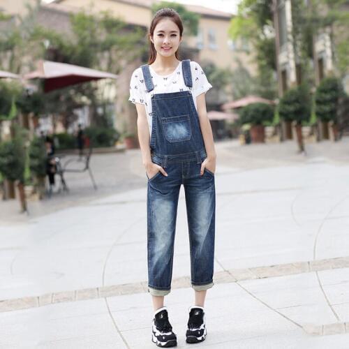 2020 New Modis Korean version of the Loose Large size one-piece Seven-point Denim Overalls Womens Spring Sling pants