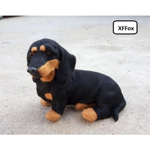 New real life black squating dog model plastic&furs dachshund dog doll gift about 19x15cm xf1528