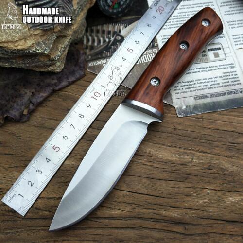 LCM66 hunting straight knife tactical knifeFixed Knives,steel head+solid wood handle Survival Knife,Camping Rescue Knife tools