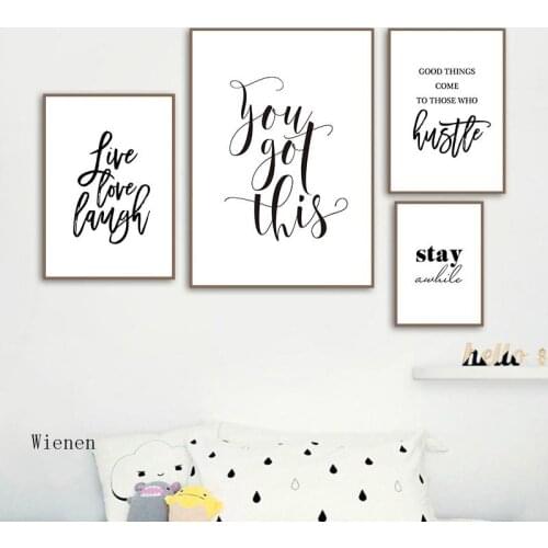 Live Love Laugh Inspiring Quotes Poster Black White Wall Art Canvas Painting Prints for Living Room Modern Home Decoration