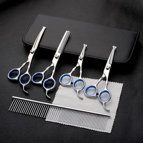 Professional Pet Grooming Scissors Set 4CR Stainless Steel Safety Round Tip Scissors for Dog Pets Shears Animal Cutting Set