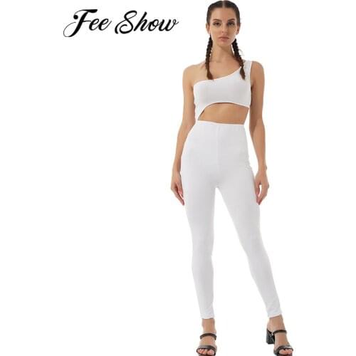 Sexy Women Jumpsuits Gymnastics Bodysuit Single Shoulder Hollow Out Waist High Waist Pants Jumpsuit Running Yoga Workout Clothes