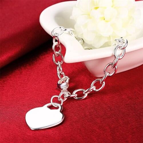 Silver Heart Bracelet Jewelry Fashion Womens Girl Lovely silver bracelet Valentines Day Christmas gift