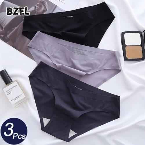 BZEL 3Pcs/Lot Sexy Women Solid Panties Set Underwear Seamless Silk Briefs Low Rise Female Sports Panty Comfortable Lady Lingerie