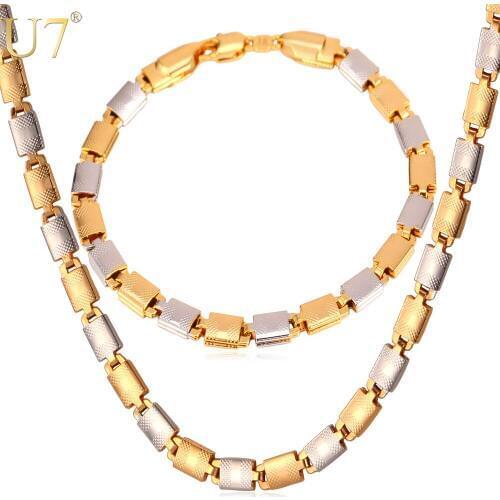U7 Gold Color Chain Necklace Set Unisex Jewelry Wholesale Necklace Bracelet Party Jewelry Set S565