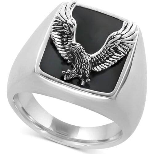 Domineering Silver Plated American Eagle Rings Motorcycle Party Personality Mens Ring Biker Finger Ring Hip Hop Rock Jewelry