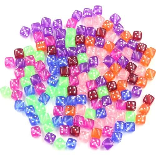100Pcs Spacer Beads Dice Cube Acrylic Dot Diagonal Hole Mixed Transparent For Charm Bracelets Jewelry DIY Findings 8mm
