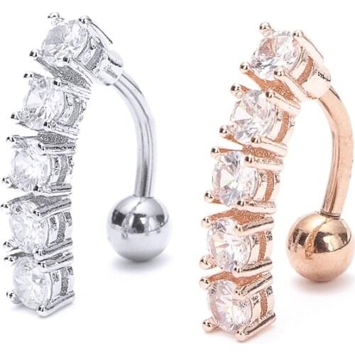 Trendy 5 Crystal Zircon Navel Ring Piercing Jewelry Upside Down Shape Stainless Steel piercing ombligo Belly Button Ring Jewelry