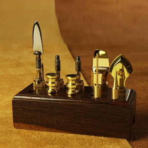 9pcs DIY Leather Tools Pure Copper Electric Metal Special Hot Edge Head Set With Black Rosewood Storage Base Y