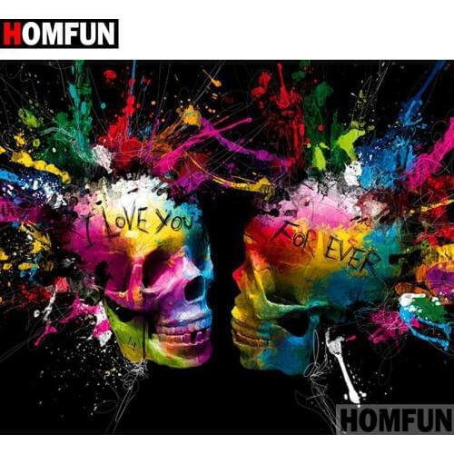 HOMFUN Full Square/Round Drill 5D DIY Diamond Painting "Colored skull" 3D Embroidery Cross Stitch 5D Home Decor A16100