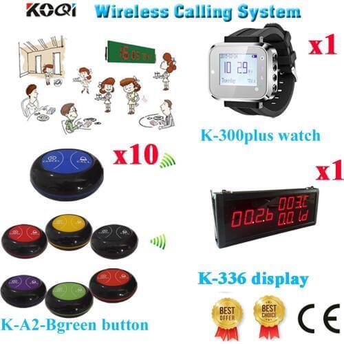Wireless Service Pager System Top Popular Hot Sales Restaurant Bell Full Equipment CE Passed(1 display+1 watch+10 call button)