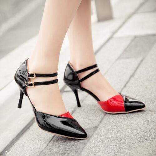 2018 wild fashion high heel sandals womens summer new pointed patent leather buckle shoes