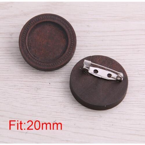 SWEET BELL 20pcs 20/25mm Inner Size Brown Round Wood Cabochon Brooch Base Setting Brooches Pin Backs For Jewelry Making