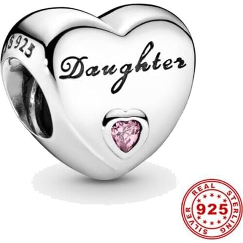 Hight Quality Silver Color Daughters Love Heart Charm Beads Fit Original Pandora Bracelets Women DIY Jewelry Making