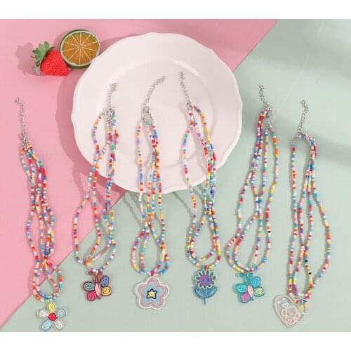 1PC New Bohemian Colorful Beads Chain Necklaces Cartoon Rainbow Flower Pendant Necklace For Women Elegant Jewelry Accessories