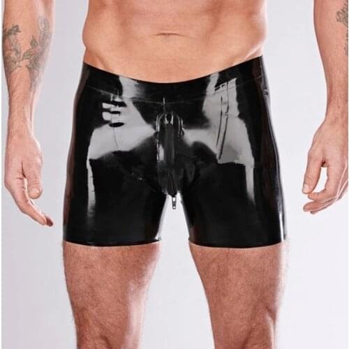 Handmade male men black latex underwear Costumes Pants tight Trousers Leggings front zipper top quality